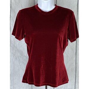 Tiramisu Womens Small Short Sleeve Dark Red Velour Top Stretchy